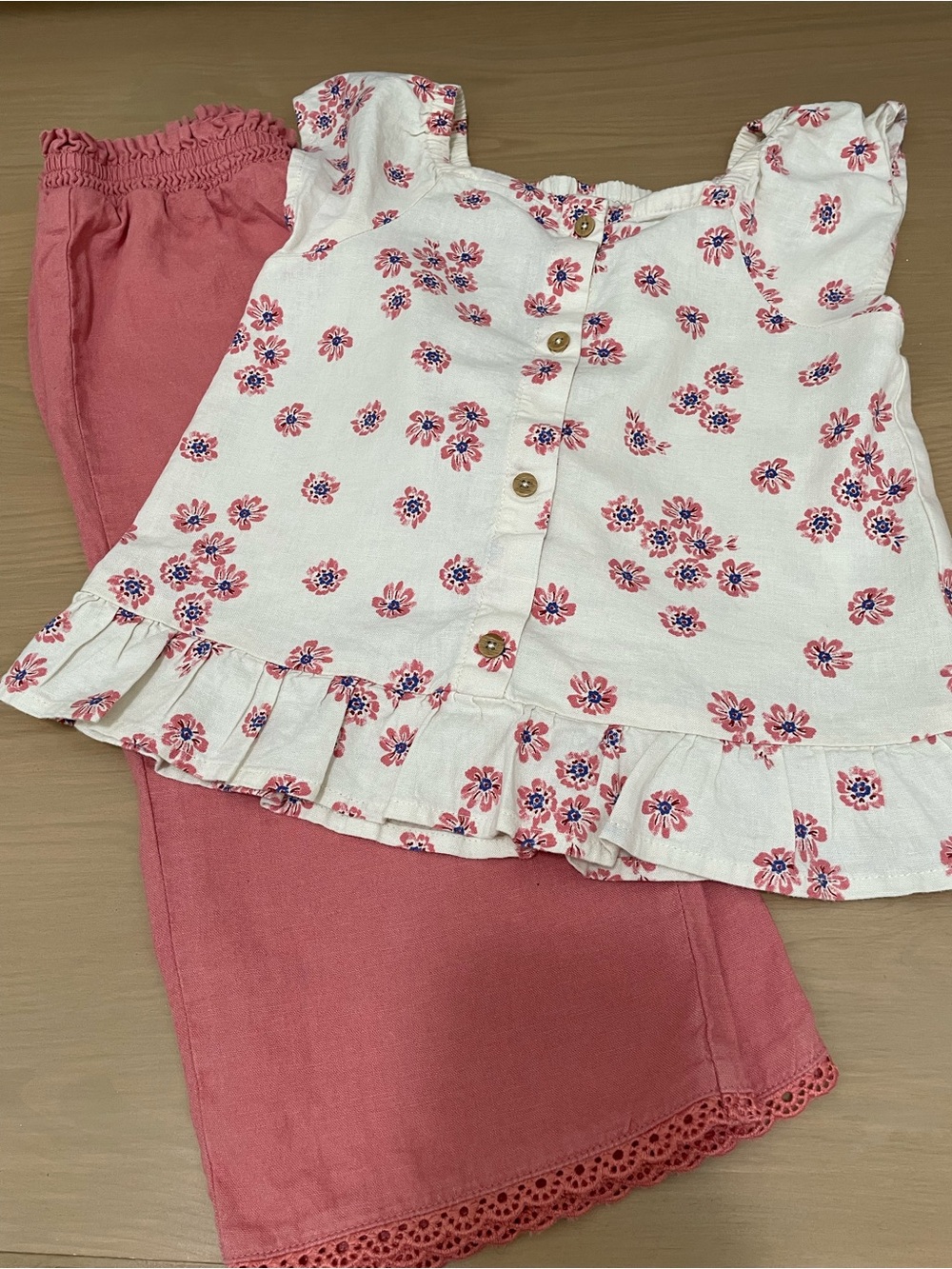 Carter’s Girls 5T Linen Floral Button-Front Top & Pink Pants Set